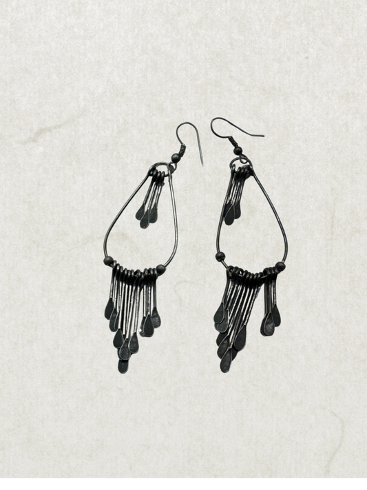Vintage Silver Tone Dangle Earrings – Fringe Boho Tribal Style, 60s–70s