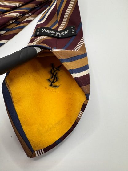 Vintage Yves Saint Laurent 100% Silk Tie – Burgundy & Gold Striped, 55” x 3.5”