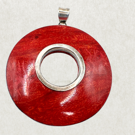 Vintage Large Red Coral Pendant – Signed FNA 925, Native American Artisan