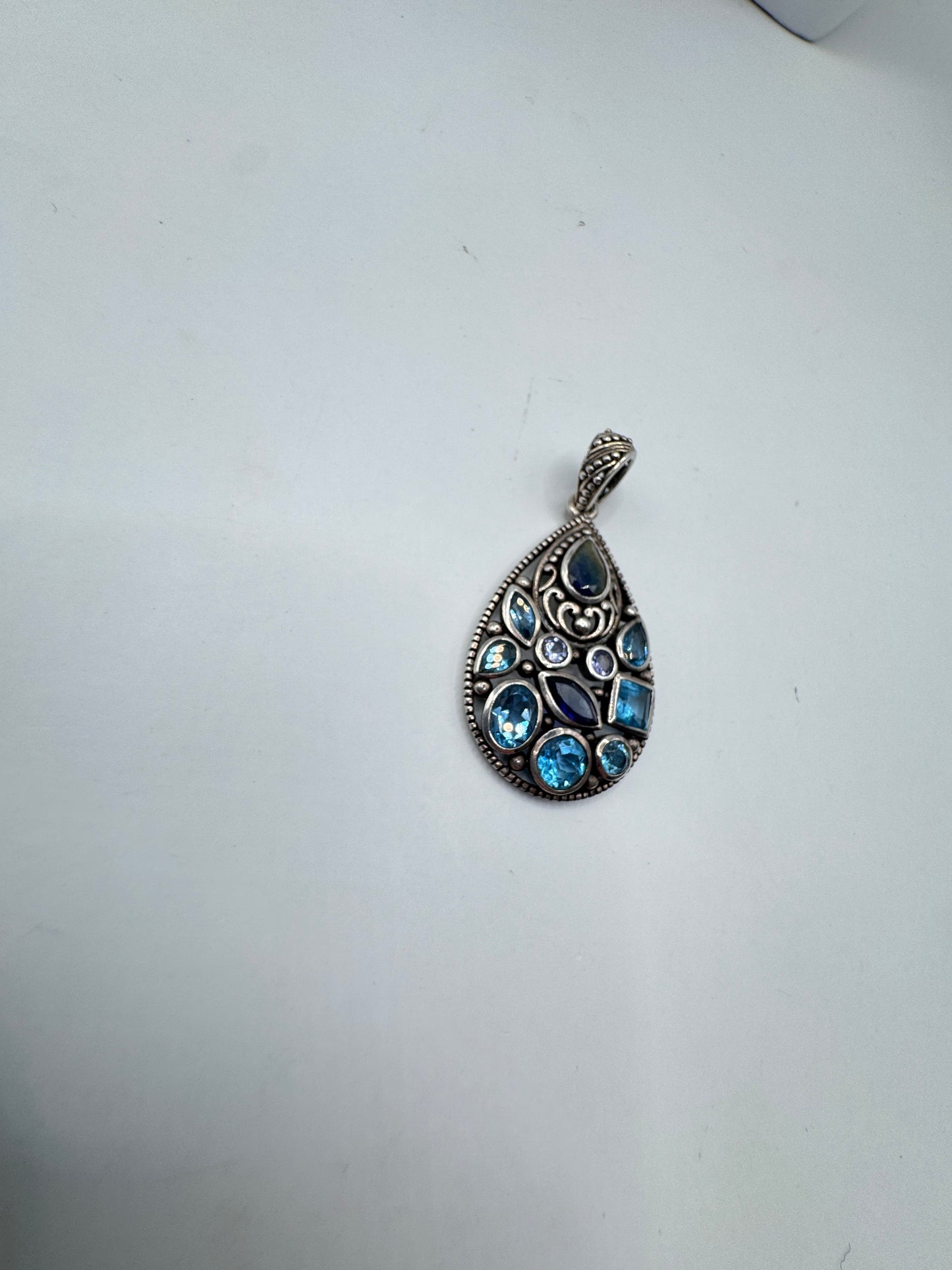 Massive Sterling Silver Pendant with Precious & Semi-Precious Stones – Excellent Condition