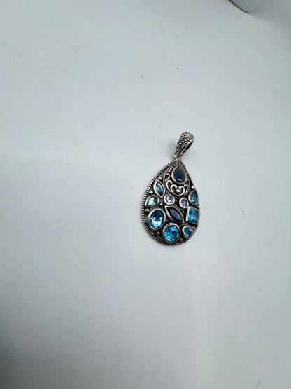 Massive Sterling Silver Pendant with Precious & Semi-Precious Stones – Excellent Condition