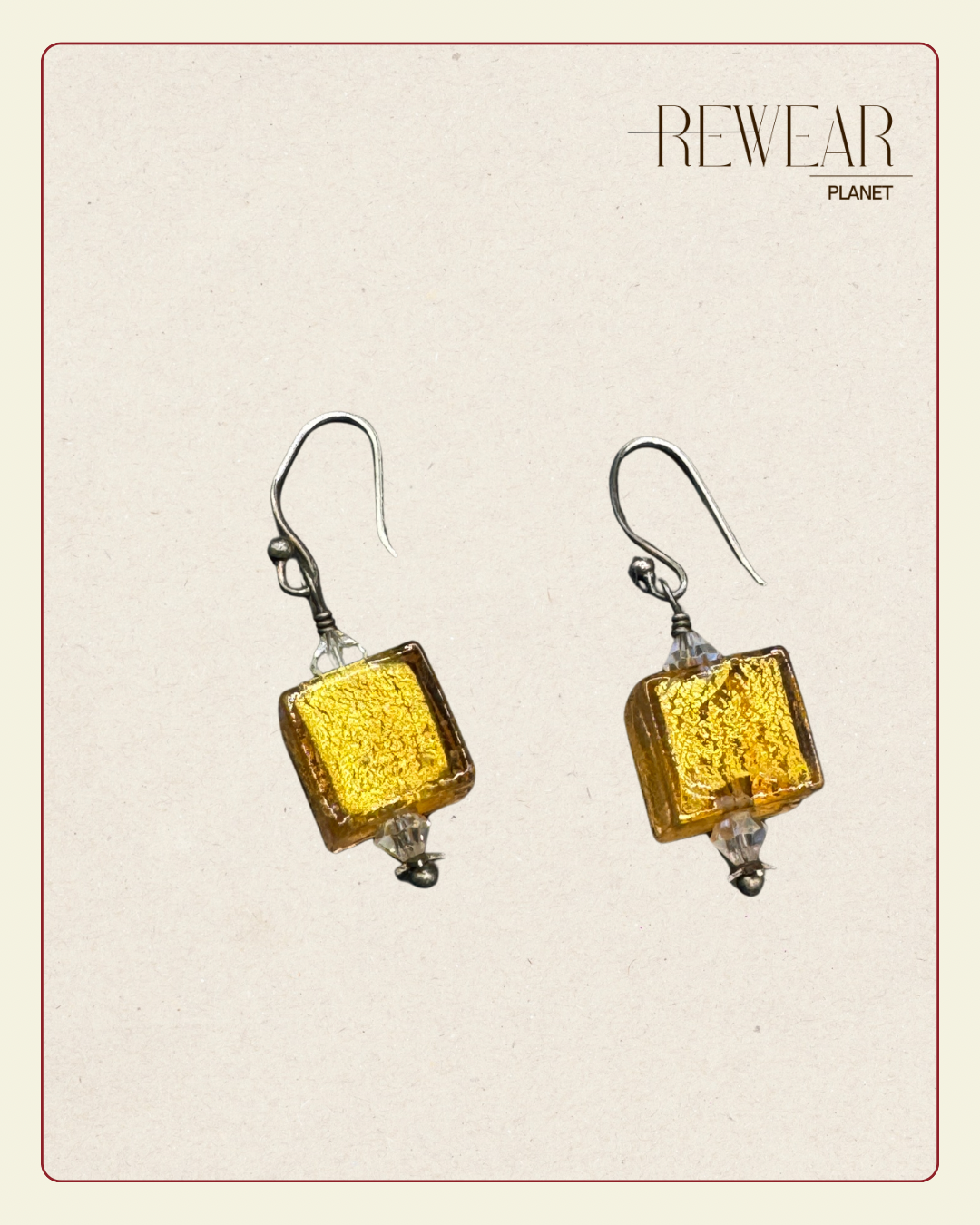 Handmade Sterling Silver Art Glass Earrings – Gold Foil Murano Style Dangle Earrings