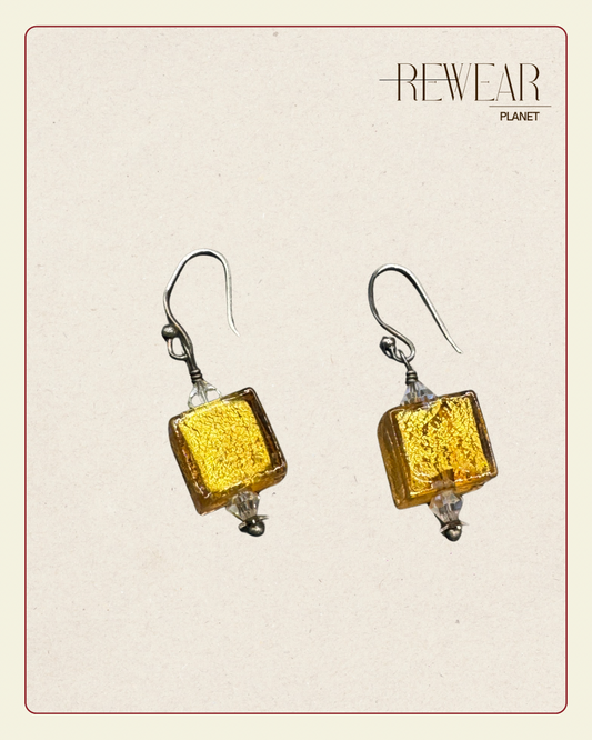 Handmade Sterling Silver Art Glass Earrings – Gold Foil Murano Style Dangle Earrings