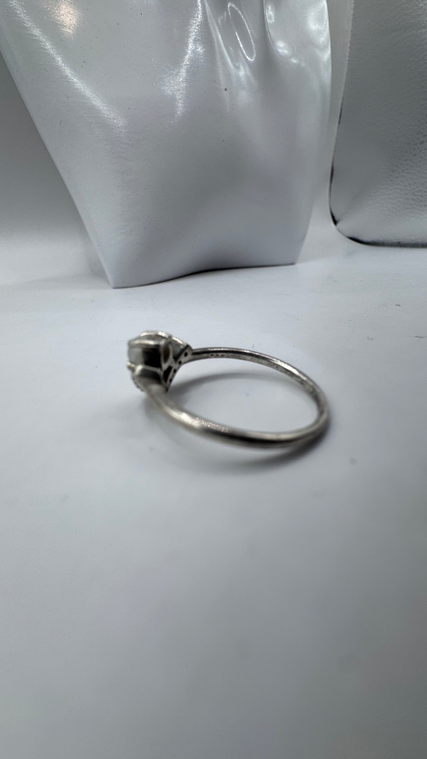Vintage Sterling Silver Ring with Diamonds & Opal, Size 6.45 – Excellent Condition