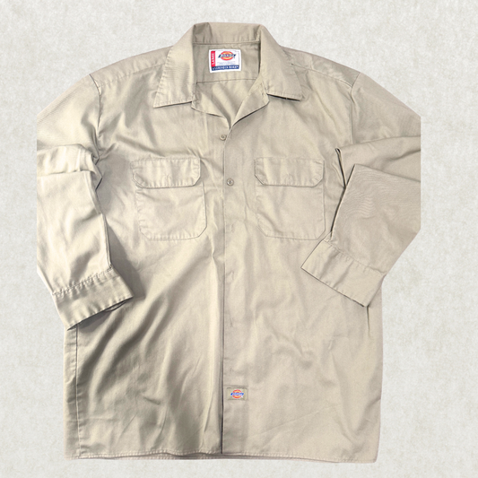 Vintage Dickies Work Shirt – Size L, Long Sleeve, Classic Khaki