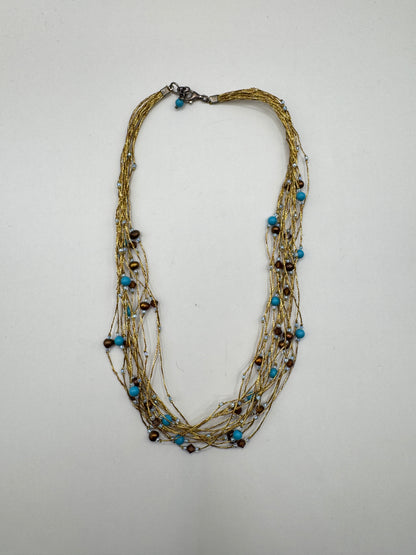 Vintage Multi-Strand Necklace with Turquoise & Pearl Beads – 925 Clasp