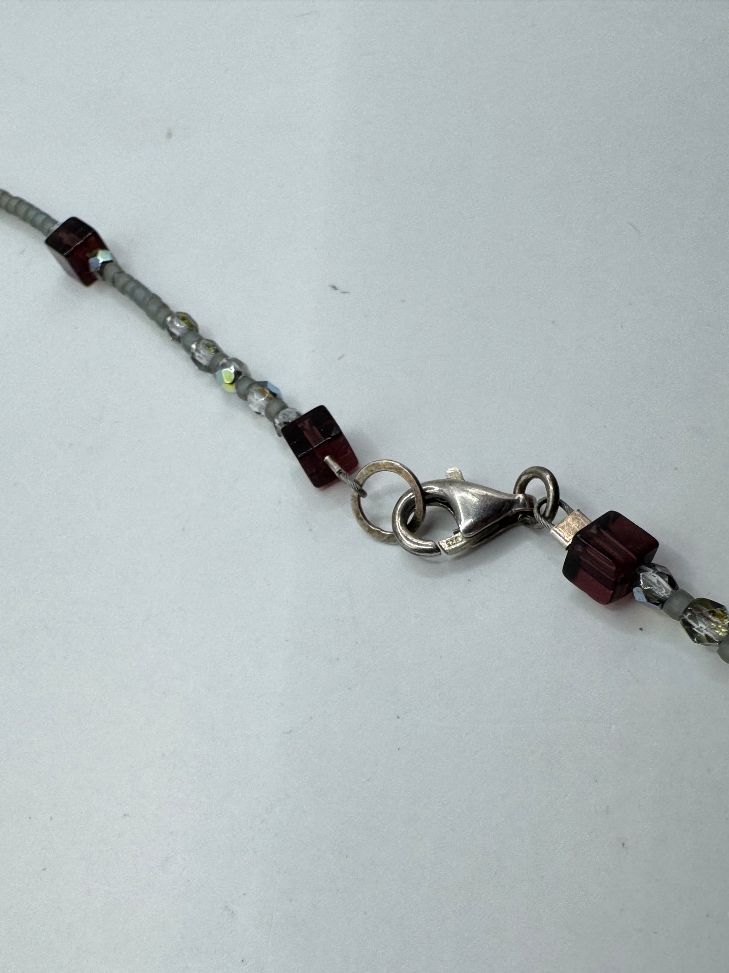 Vintage Art Glass Necklace – Lampwork Blue Floral Beads, Sterling Silver Clasp 925, 21”