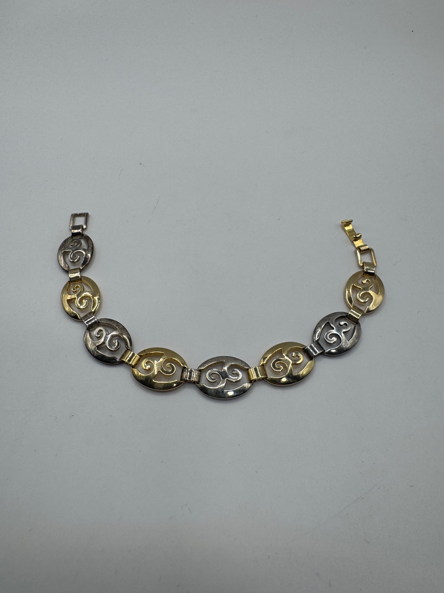 Vintage Two-Tone Sterling Silver Bracelet – Scroll Design, 925