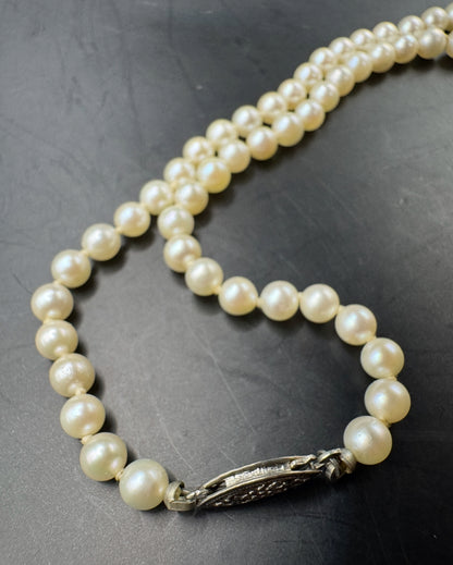 Vintage Mid-Century Pearl Necklace with Sterling Silver Clasp – 16.5” Choker Length