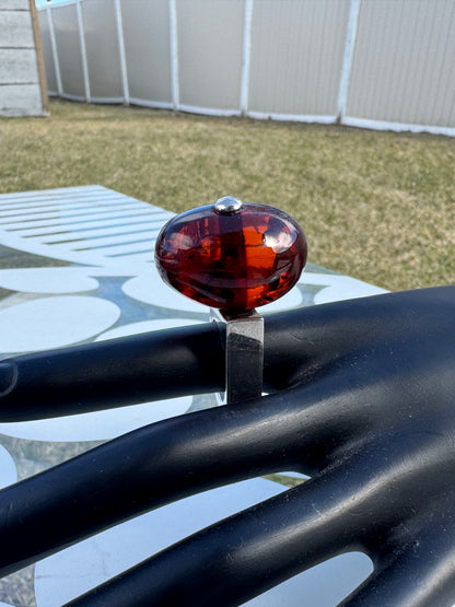 Mogens Godskesen Danish Modernist Sterling Silver Ring with Amber Sz 7.5