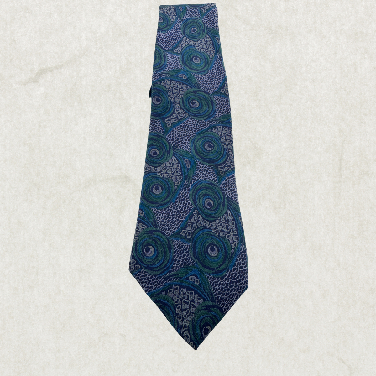 Vintage Hennessy Couture 100% Silk Tie – Blue & Green Abstract Pattern, 56” x 3.5”