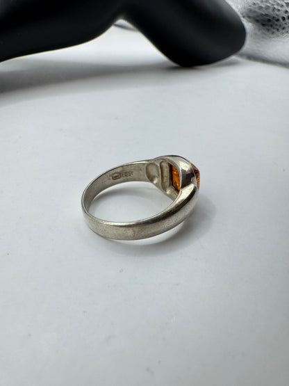 Vintage Sterling Silver Honey Amber Ring Size 7.5