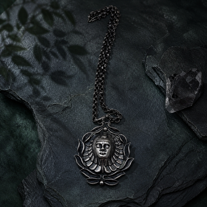Vintage Art Nouveau Scandinavian Statement Necklace – Large Ornate Face Pendant with Handmade Chain