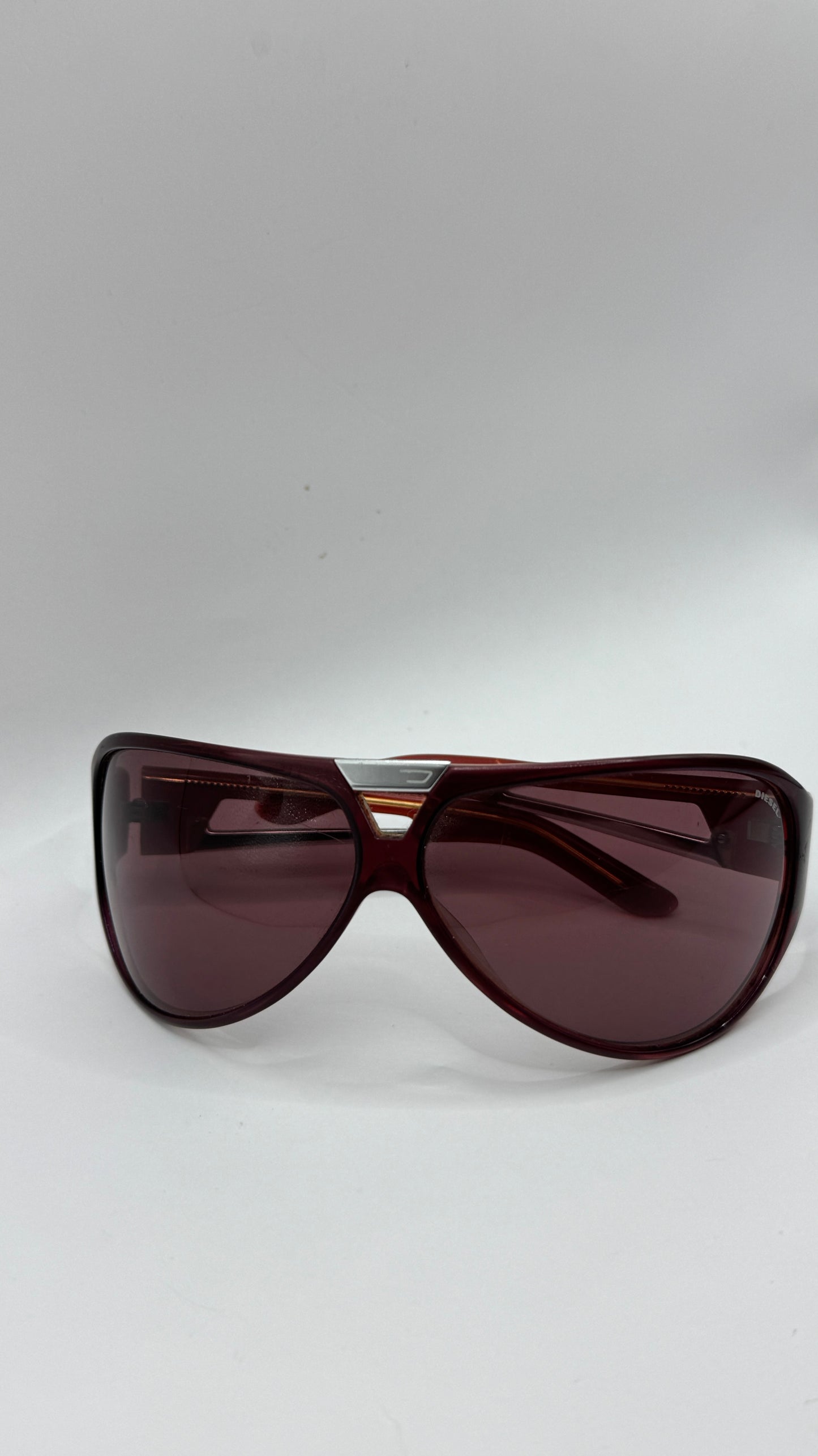 Vintage Diesel DS 0012 KES P9 Shield Sunglasses Burgundy Red Y2K
