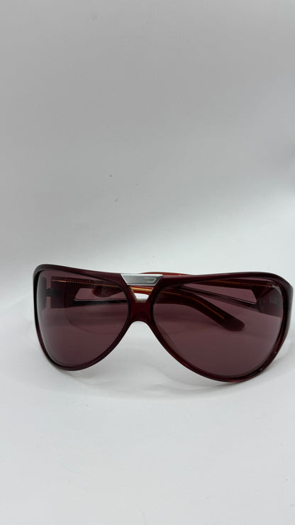 Vintage Diesel DS 0012 KES P9 Shield Sunglasses Burgundy Red Y2K