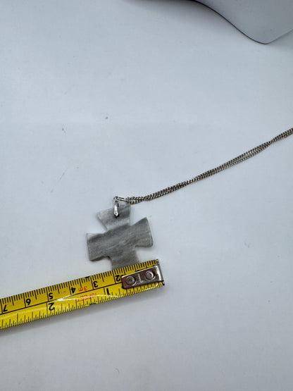 Vintage Sterling Silver 925 Stone Cross Pendant Necklace – Excellent Condition