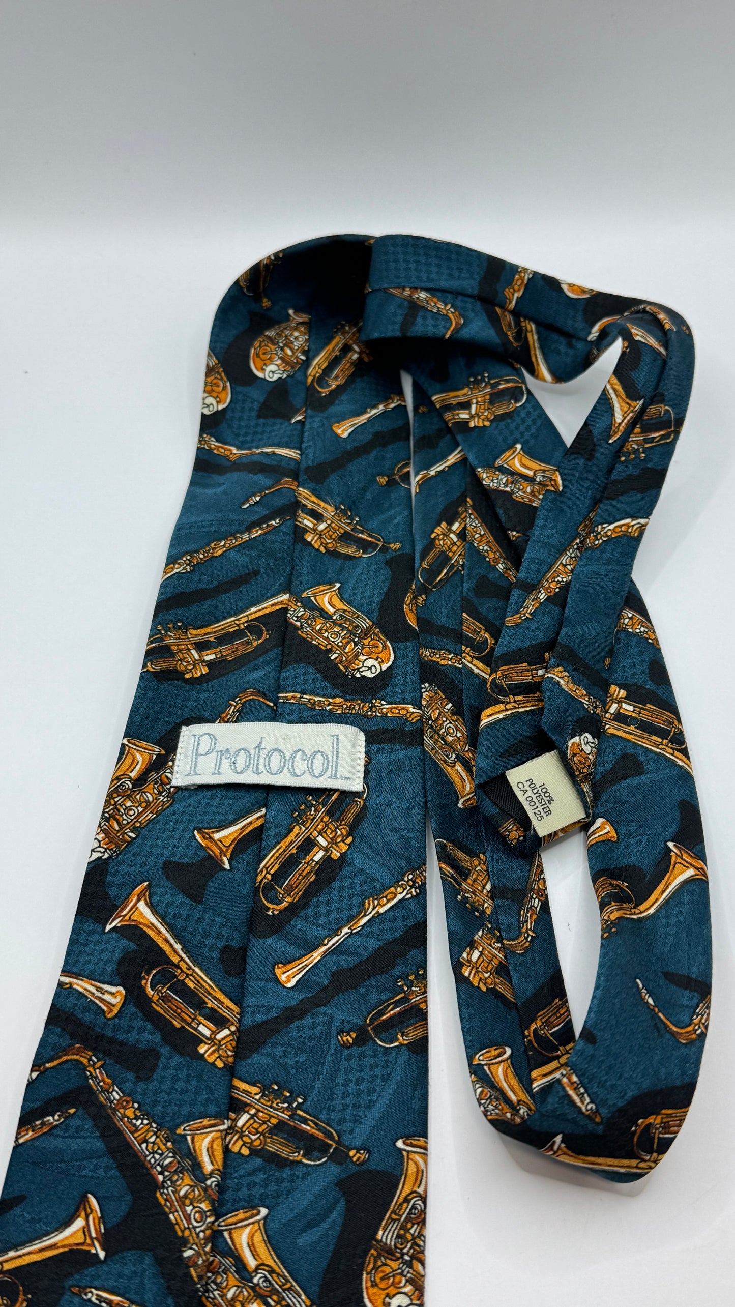 Vintage Protocol Musical Instrument Tie, Blue Novelty Print