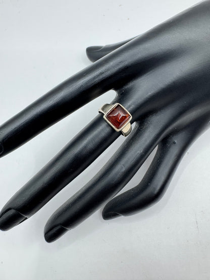 Sterling Silver 925 Amber Ring Size 6