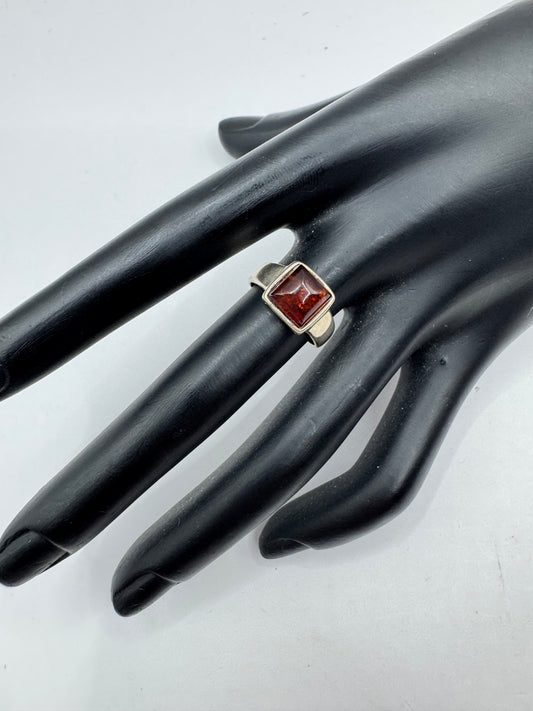 Sterling Silver 925 Amber Ring Size 6