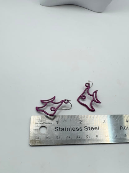 Vintage Purple Abstract Fish Earrings – Minimalist Retro Dangle Earrings
