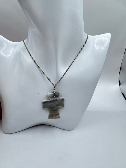 Vintage Sterling Silver 925 Stone Cross Pendant Necklace – Excellent Condition