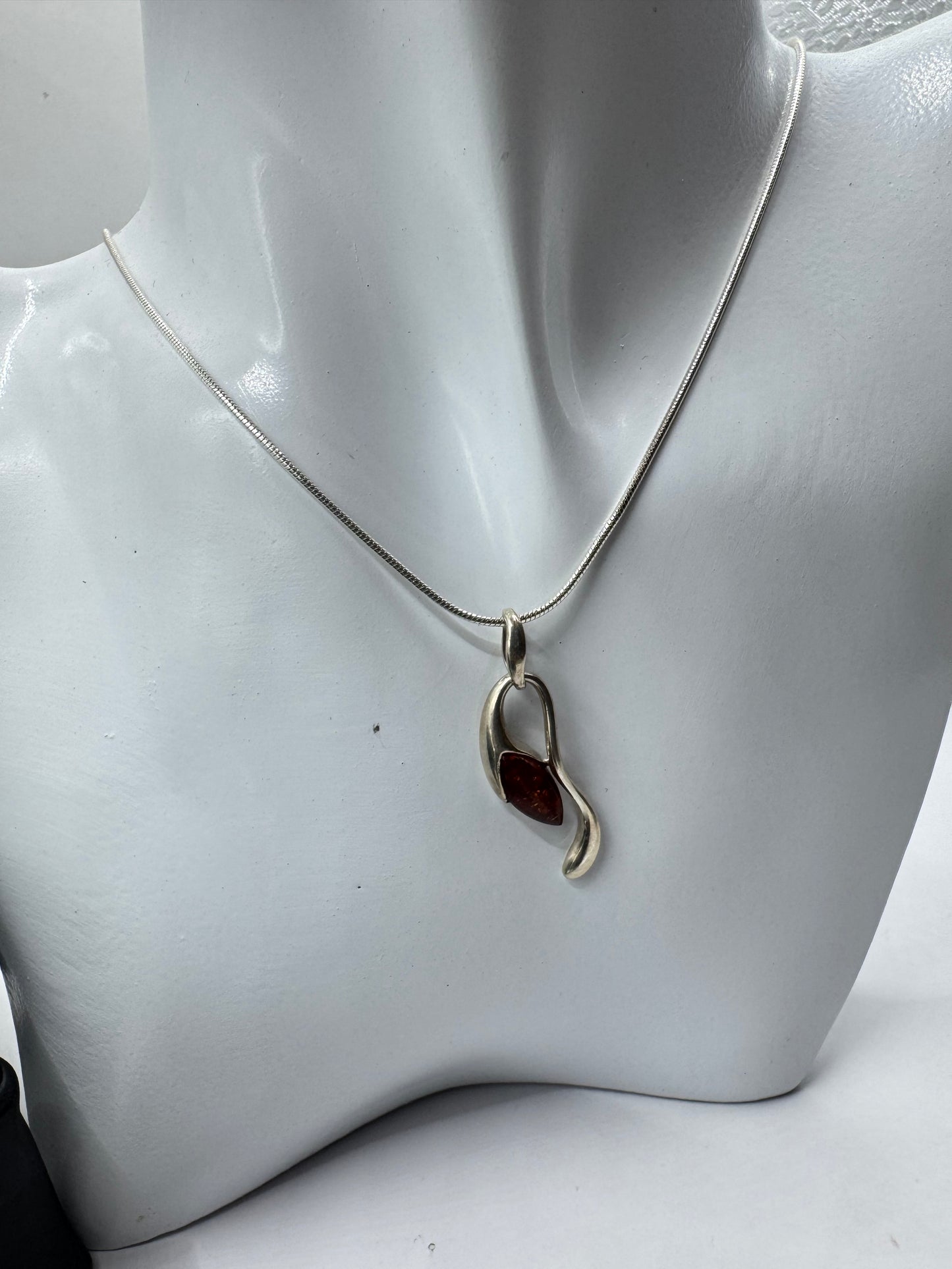 Silver 925 Amber Necklace and Bangle Set
