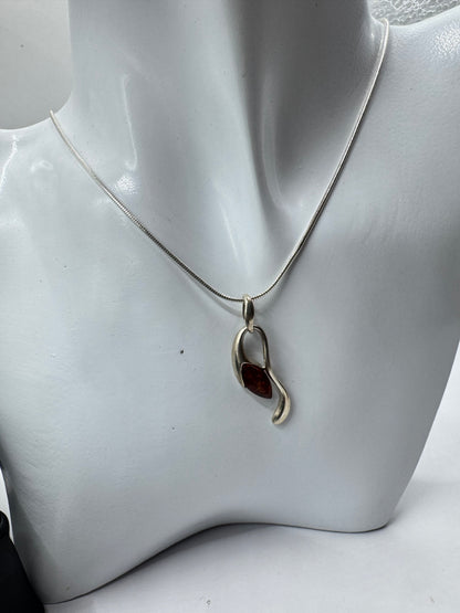 Silver 925 Amber Necklace and Bangle Set