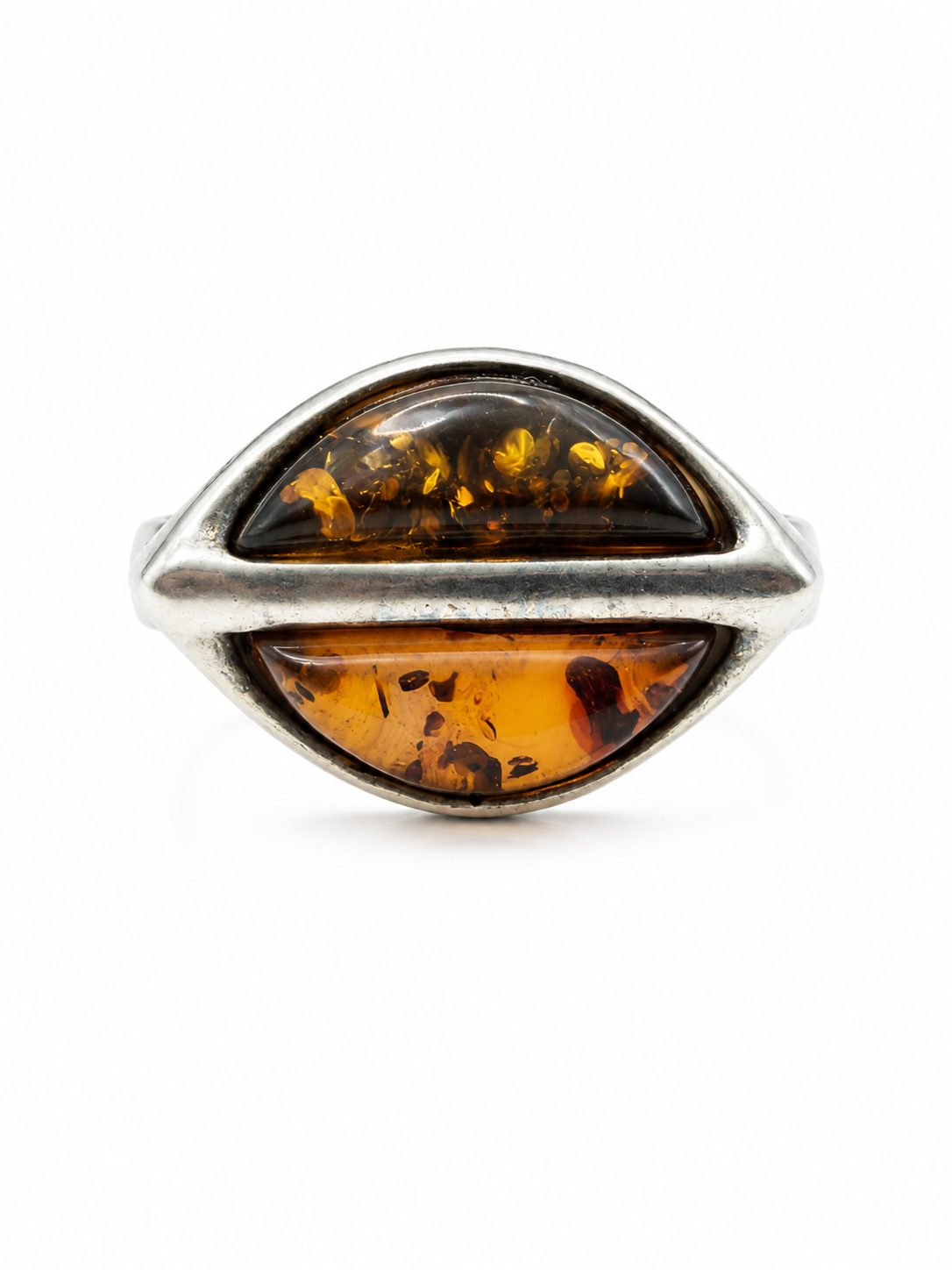 Sterling Silver Split Amber Ring - Size 5.5