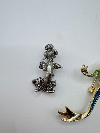 Gerry’s Poodle & Frog Brooch Set – Silver & Gold-Tone Metal Pins