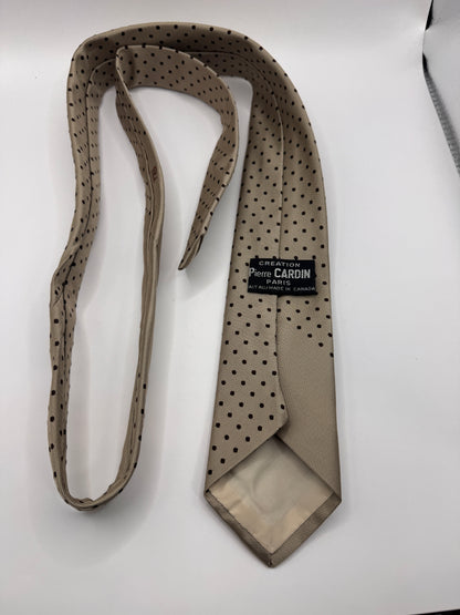 Vintage Pierre Cardin Tie – Beige with Black Polka Dots, 53” x 3”, 100% Polyester