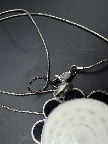 Vintage Sterling Silver Large Floral Pendant Necklace – 20” Chain, Statement Piece