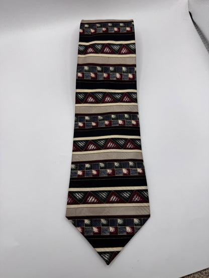 Vintage Bosa Silk Tie – 100% Silk, Geometric Stripe Pattern