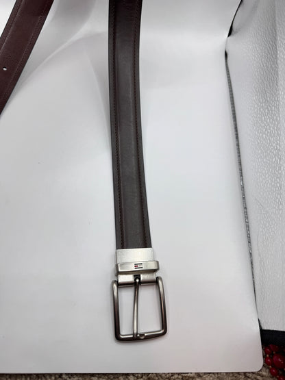 Tommy Hilfiger Men’s Reversible Leather Belt – Dark Brown & Brown, 37.5” x 1.5”