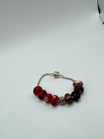 Vintage Rhona Sutton Sterling Silver Murano Glass Charm Bracelet – Red & Black European Beads