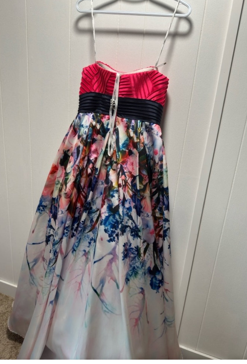 Paris Mon Cheri Pink Floral Strapless Gown – Size 14 Prom, Bridesmaid & Formal Dress