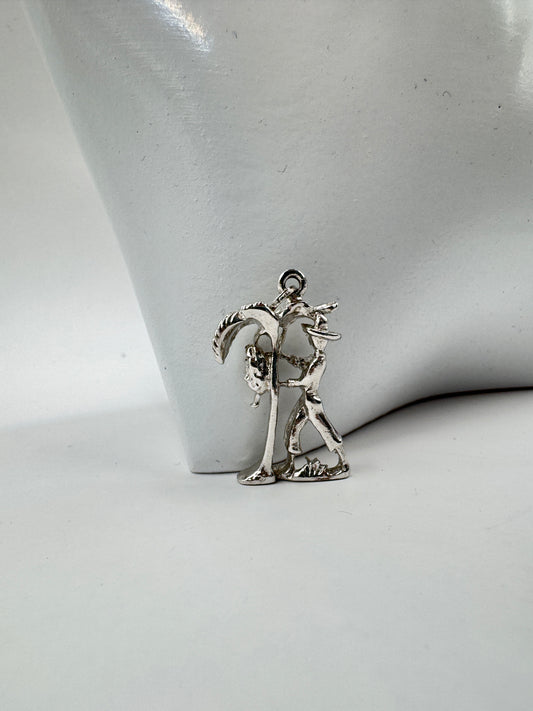 Vintage Sterling Silver Pendant – Farmer & Palm Tree Scene