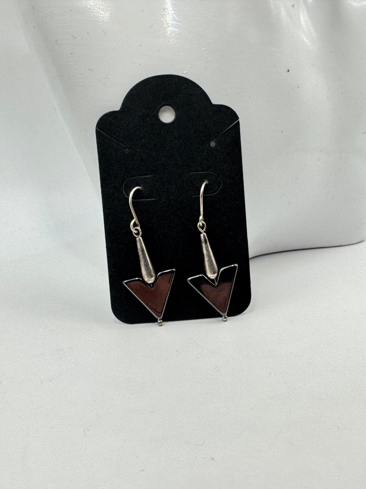 Vintage Handmade Sterling Silver Hematite Earrings – Geometric Arrow Drop Design