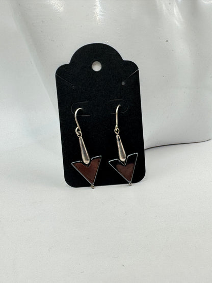 Vintage Handmade Sterling Silver Hematite Earrings – Geometric Arrow Drop Design