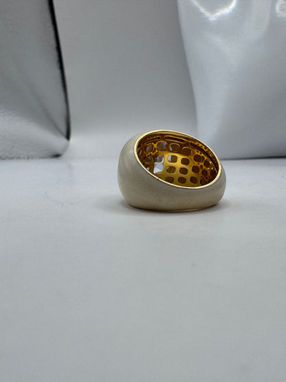 Vintage Scandinavian Enameled Ring, 14k Gold Fill, Large Zircon – Size ~7.5, Excellent Condition