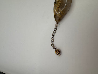 Vintage Sterling Silver Bracelet – Turquoise & Rutilated Quartz Cabochon, Golden Flax Accents