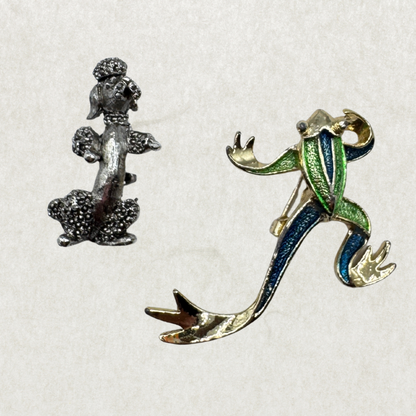 Gerry’s Poodle & Frog Brooch Set – Silver & Gold-Tone Metal Pins