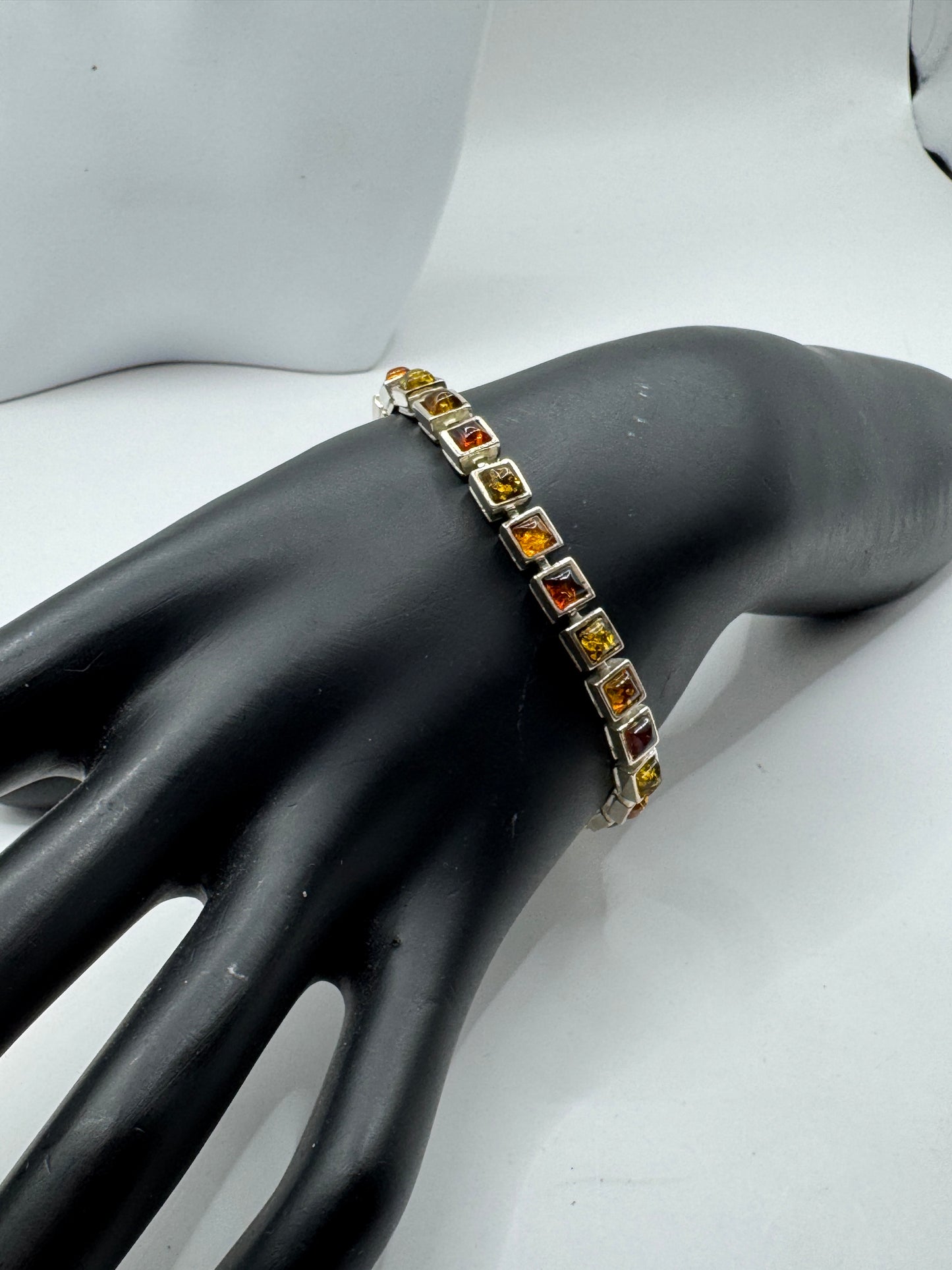 Sterling Silver Bracelet with Multi Color Baltic Amber, 7.25 Inches