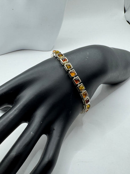 Sterling Silver Bracelet with Multi Color Baltic Amber, 7.25 Inches