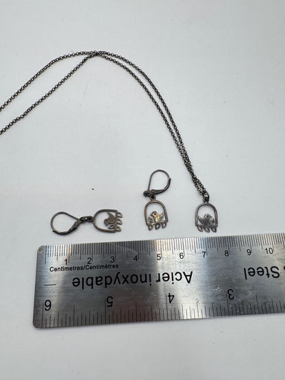 Vintage Sterling Silver Necklace & Earrings Set – Unique Basket Design