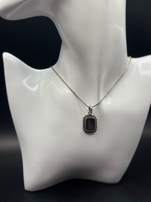 Vintage 925 Silver Ruby Pendant Necklace