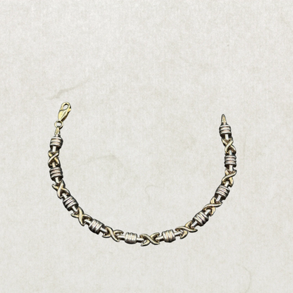 Vintage Sterling Silver 925 Bracelet – Two Tone Link Design, Italian Made, Modern Classic Style