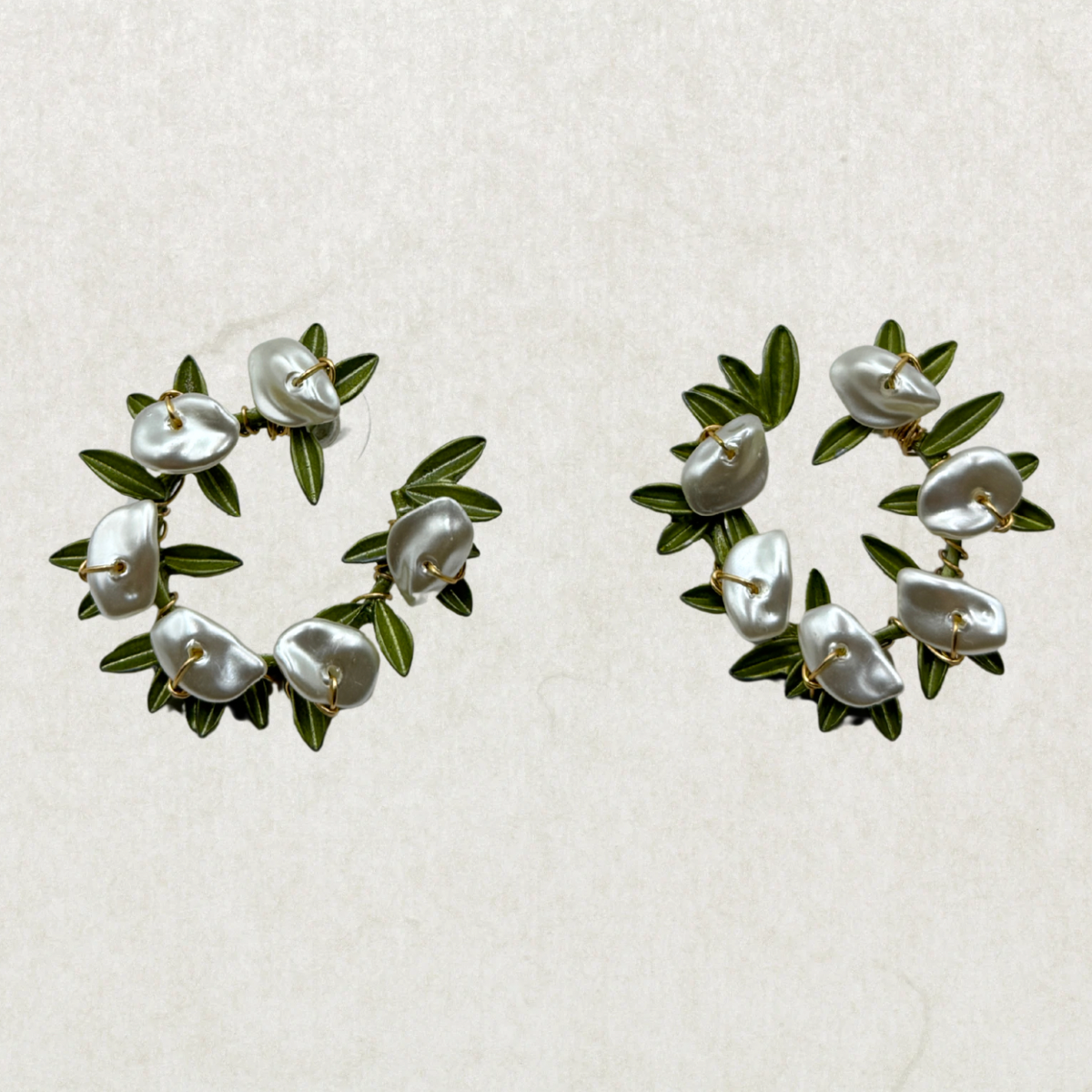 Handcrafted Lily of the Valley Hoop Earrings – Brass & Freshwater Pearl Style with Sterling Silver 925 Posts