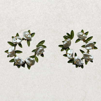 Handcrafted Lily of the Valley Hoop Earrings – Brass & Freshwater Pearl Style with Sterling Silver 925 Posts
