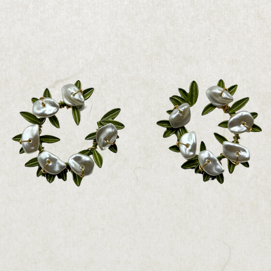 Handcrafted Lily of the Valley Hoop Earrings – Brass & Freshwater Pearl Style with Sterling Silver 925 Posts