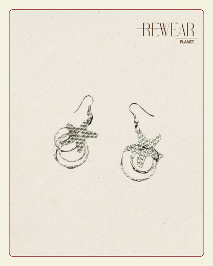 Vintage Sterling Silver Starfish Dangle Earrings – Diamond Cut Textured Hoops